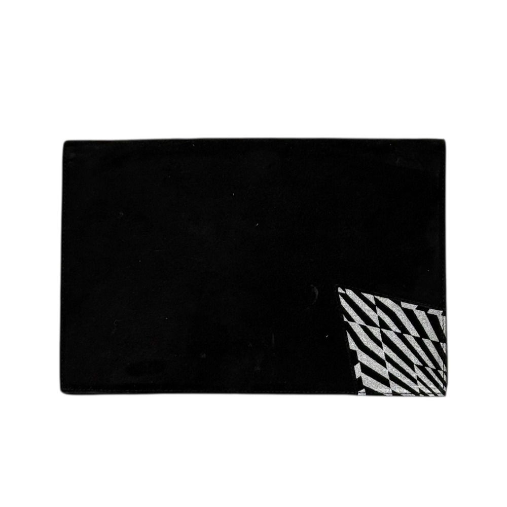 Vintage Xavier Danaud Black Suede Clutch Bag Silver Geometric Made in France